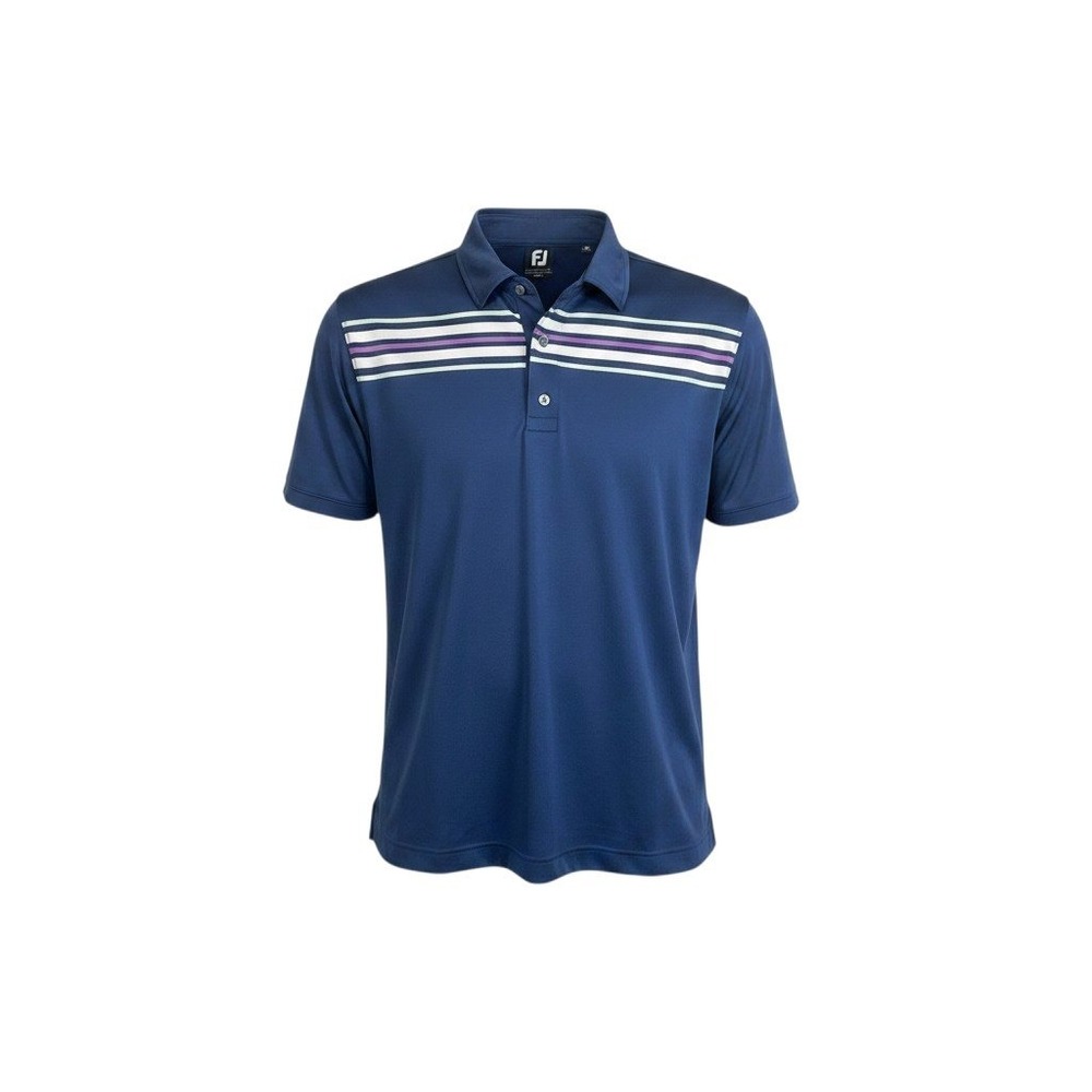 FootJoy‎ Polo Shirt 2XL Navy Blue Striped Performance Stretch Short Sleeve Golf